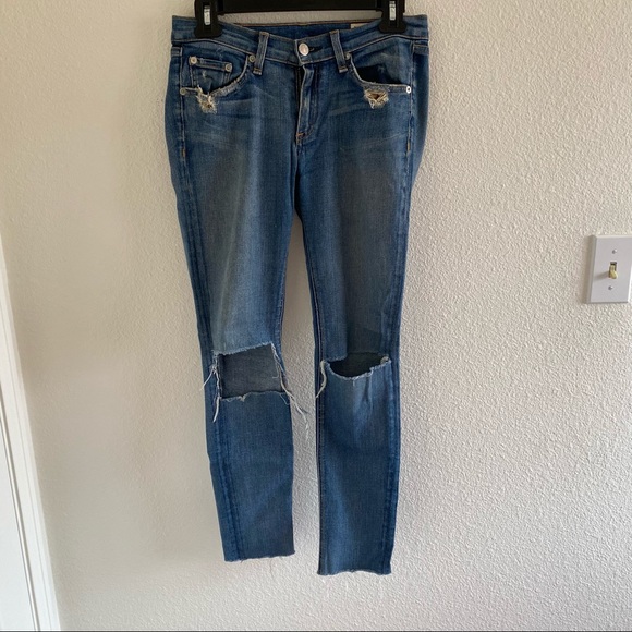 Ripped Rag & Bone Cropped Skinny Jeans - Picture 5 of 13